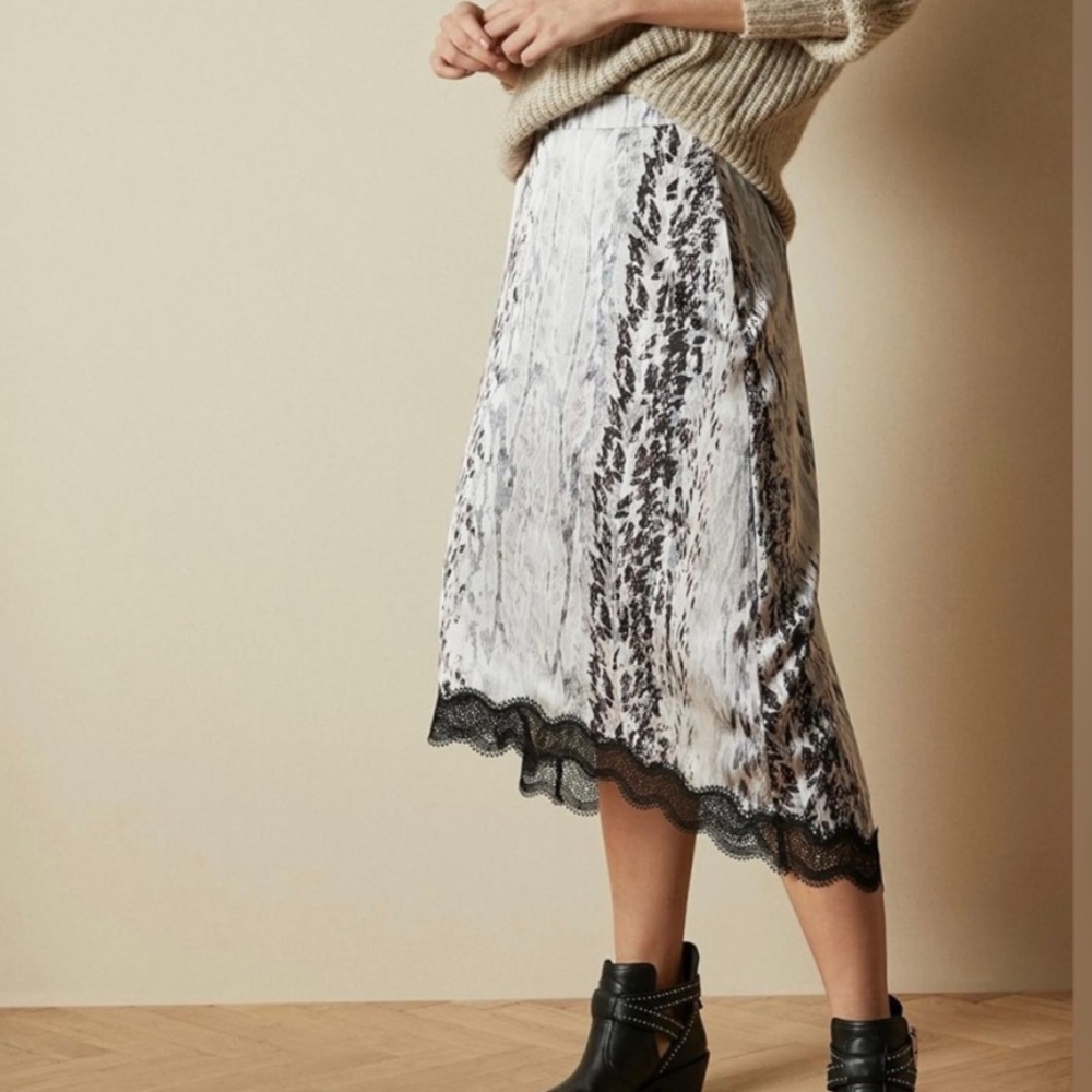 Ted Baker London Womens Cierraa Skirt Printed HighLow Midi Ivory Lace Hem